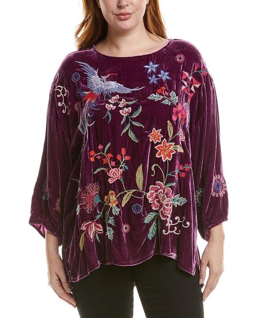 Johnny Was Purple Plus Nikkola Velvet Silk-Blend Tunic