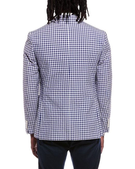 Canali Blue Check Silk-Blend Jacket for men