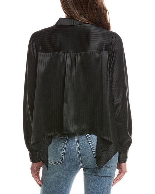 Cinq À Sept Black Georgia Satin Stripe Gasira Top