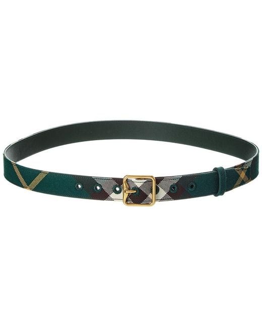 Burberry Green Check Canvas & Leather Belt