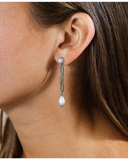 Sterling Forever White 2-5Mm Pearl Fayelynn & Chain Drop Stud Earrings