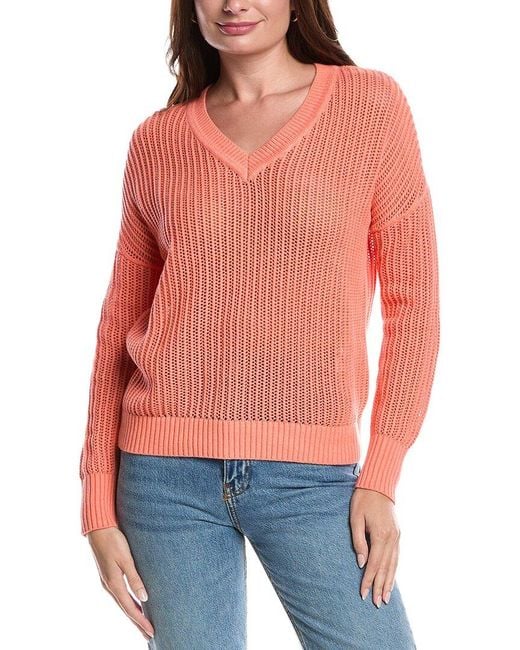 Forte Red Open Stitch V-Neck Sweater