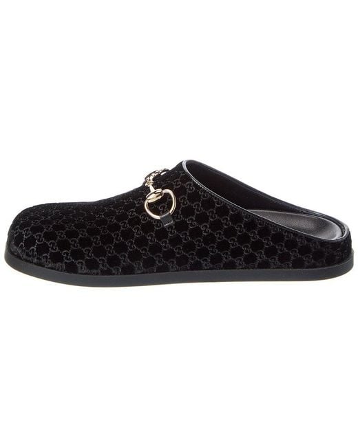 Gucci Black Horsebit Gg Velvet Mule