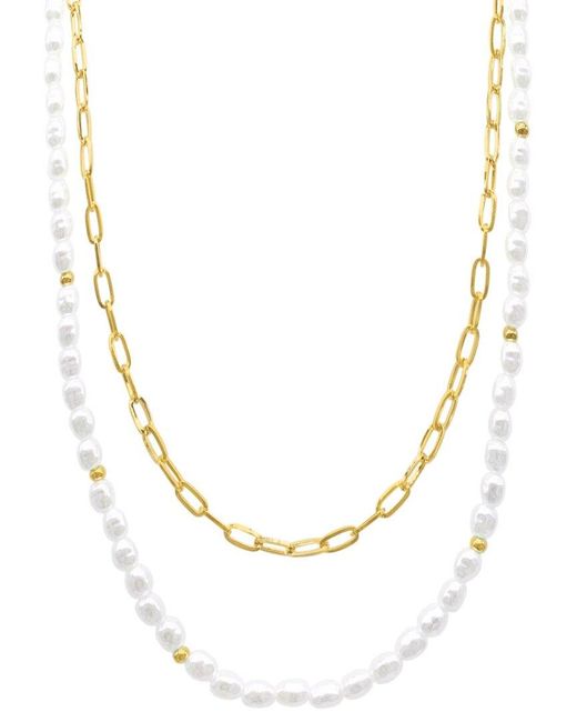 Adornia Metallic 14k Plated Pearl Paperclip Layered Necklace