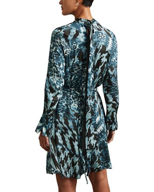 Reiss Blue Ester Printed Flippy Dress