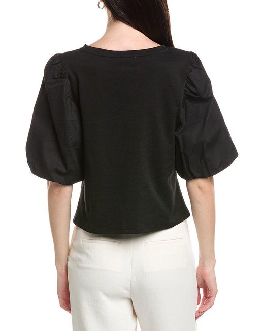 Vince Camuto Black Crewneck Puff Sleeve Knit Top