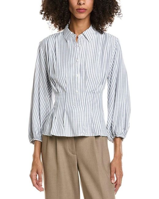 Max Studio Gray 3/4 Sleeve Pleat Front Blouse