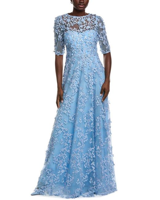 Teri Jon Floral Applique Tulle Maxi Dress in Blue | Lyst UK Teri Jon Floral Applique Tulle Maxi Dress in Blue | Lyst UK