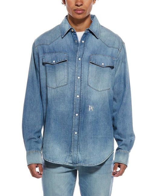 Palm Angels Blue Denim Shirt for men