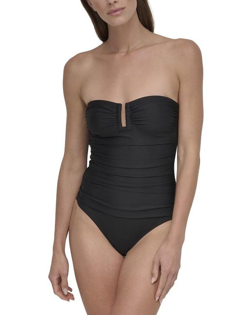 DKNY Black Shirred Bandeau Swimsuit