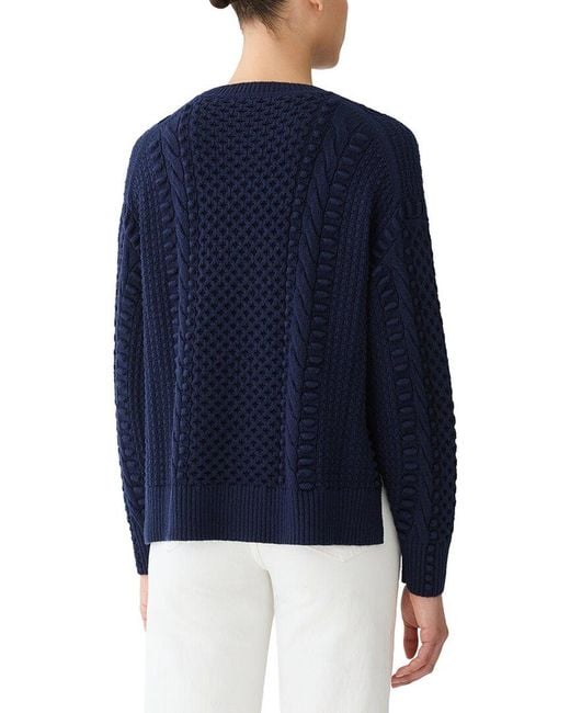 Lafayette 148 New York Blue Mixed Stitch Crewneck Sweater