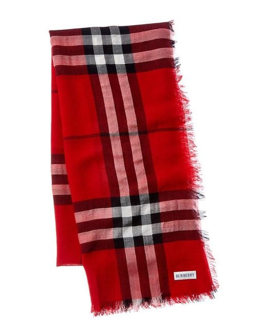 Burberry Red Wide Check Wool Scarf