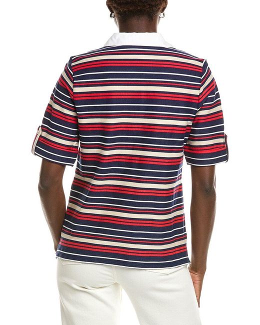Jones New York Red Elbow Roll Cuff Polo Shirt