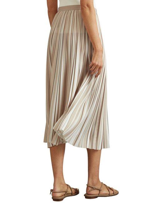 Reiss Natural Lexie Multi Stripe Pleated Skirt