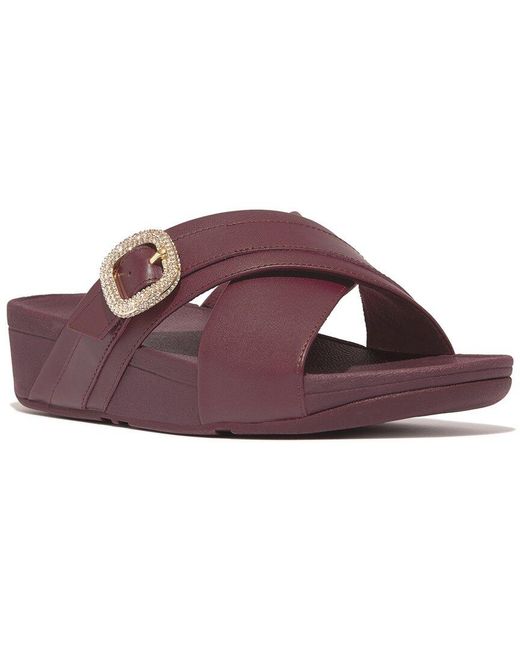 Fitflop Purple Lulu Crystal-Buckle Leather Sandal