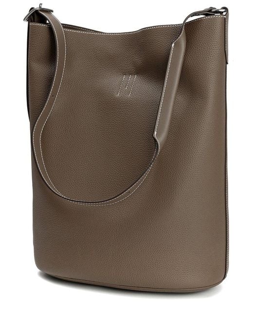 Tiffany & Fred Paris Brown Pebbled Leather Bucket Tote