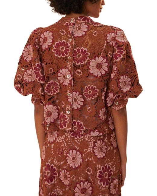 Farm Rio Red Gigi Tapestry Guipure Blouse