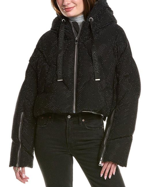 Khrisjoy Black Khris Rhinestone Crop Puffer Down Jacket