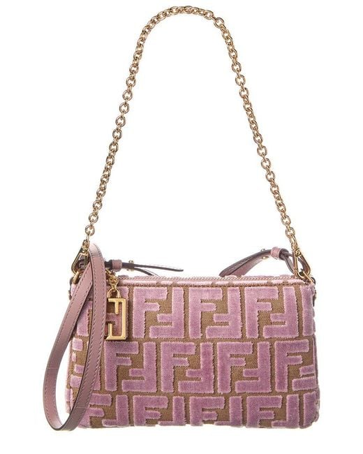 ショルダーバッグ・ポシェット POUCH BAGUETTE FF JACQUARD Fendi Baguette Ff Jacquard Velvet Pouch in Pink | Lyst