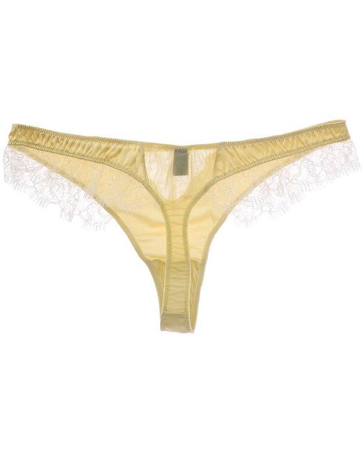 Kiki de Montparnasse Yellow Lace Inset Silk-Blend Thong