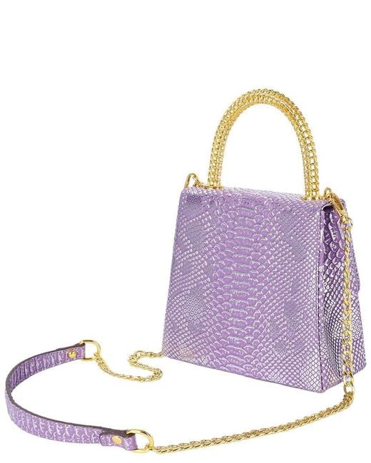 Tiffany & Fred Paris Purple Embossed Mini Leather Satchel