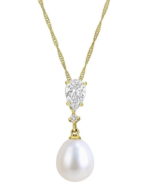 Created Forever Metallic 14K 0.50 Ct. Tw. Lab-Grown Diamond & 8-8.5 Mm Pearl Pendant