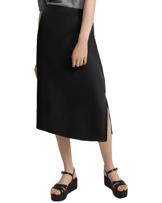 Theory Black Double Vent Silk Slip Skirt