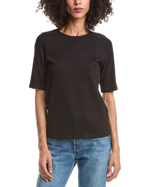 Eileen Fisher Black Crewneck Elbow Sleeve Top