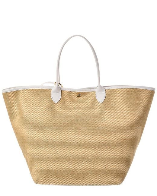 Longchamp White Le Pliage Collection Medium Raffia Basket Bag