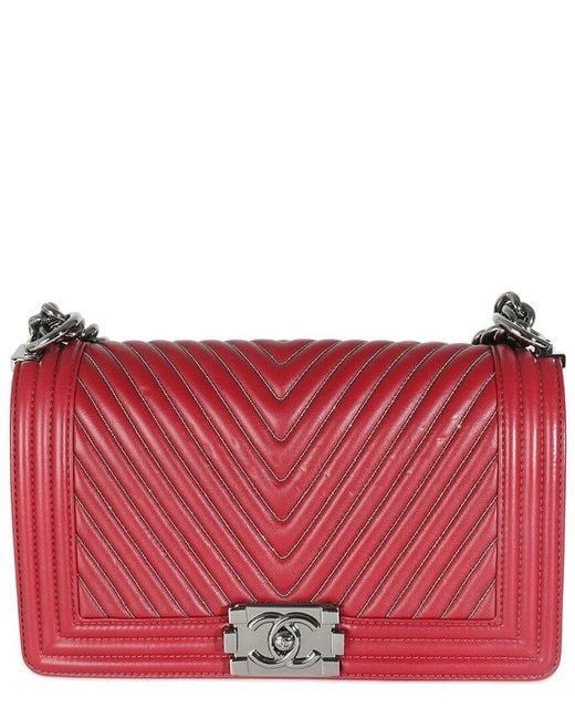 Chanel Red Leather Chain Medium Boy Bag (authentic Pre-loved)