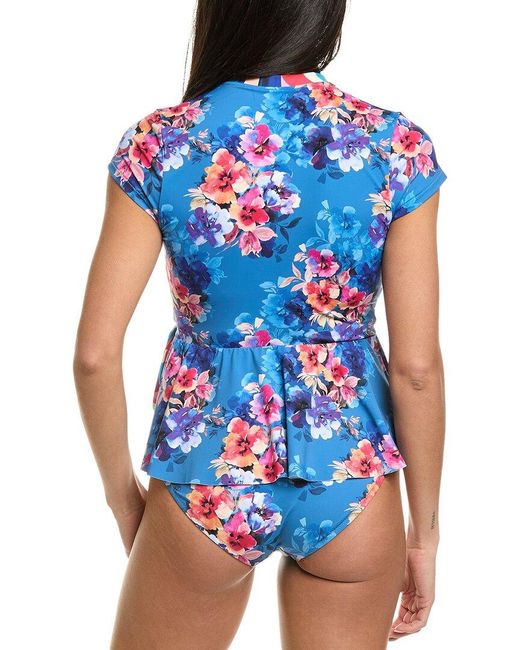 Johnny Was Blue Wrap Tankini Top