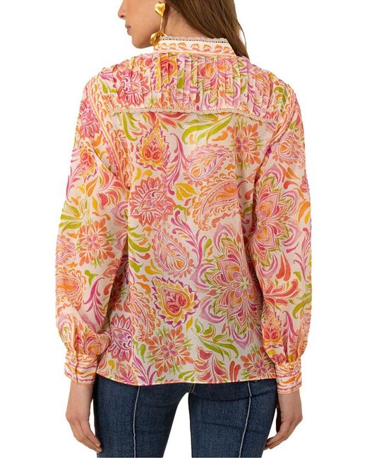 Hale Bob Red Calliope Silk-Blend Blouse