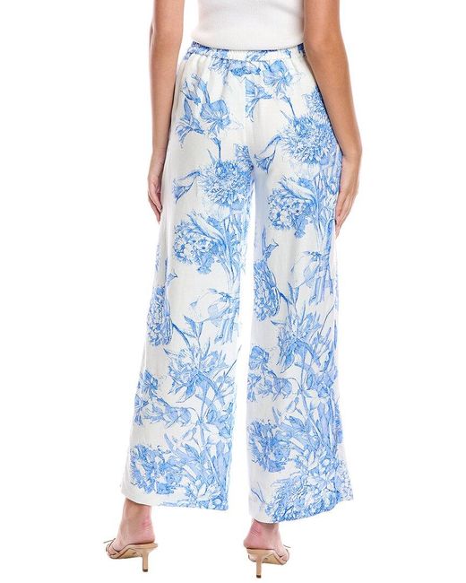 Tahari Blue Print Linen-Blend Pant