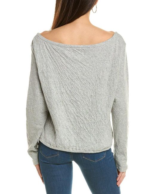 Sol Angeles Gray Crinkle Off-shoulder Sweatshirt