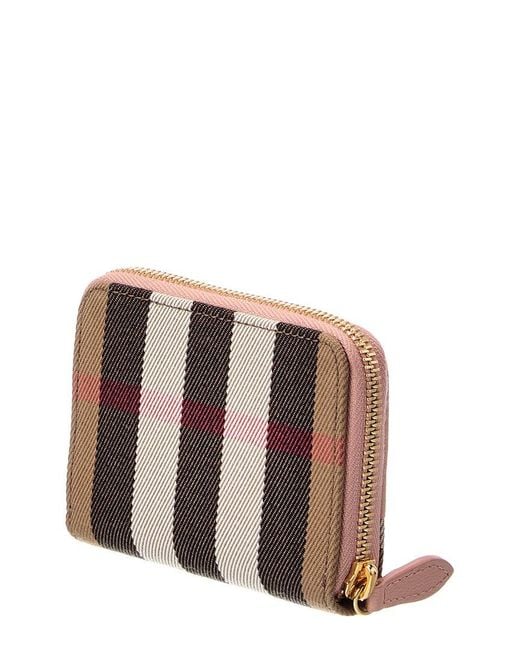 Burberry Pink Check Canvas & Leather Card Case