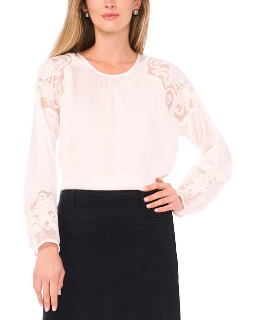 Vince Camuto White Embroidered Blouse