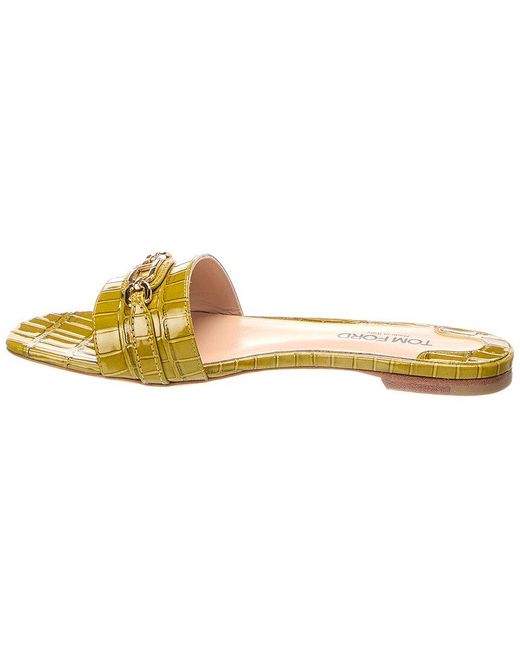 Tom Ford Yellow Logo Croc-Embossed Leather Sandal