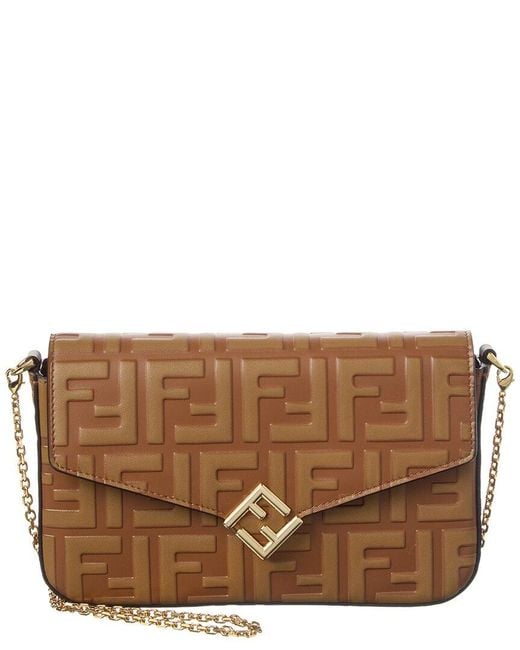 Fendi Brown Ff Diamonds Leather Wallet On Chain