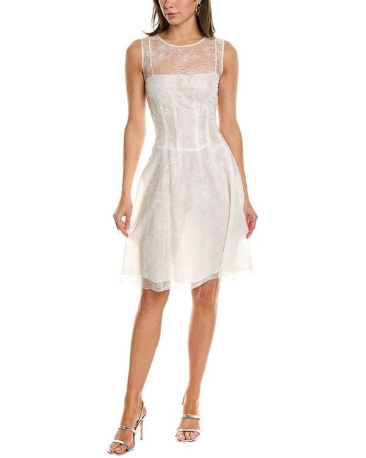Oscar de la Renta White Bouquet Chantilly Lace Silk-lined A-line Dress