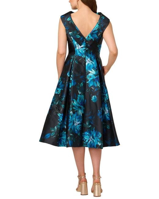Adrianna Papell Blue Printed Jacquard Midi Dress