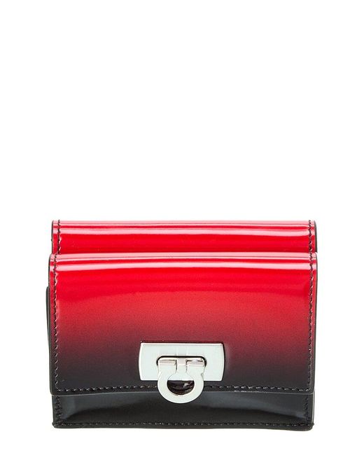 Ferragamo Red Gancini Clasp Leather Card Case Wallet