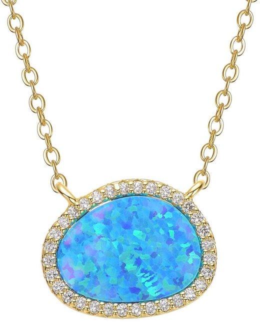 Genevive Jewelry Blue Rachel Glauber 14K Plated Cz Opal Necklace