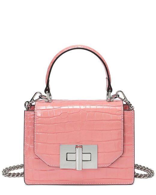 Tiffany & Fred Paris Pink Croc-Embossed Patent Satchel