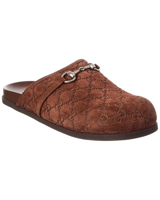 Gucci Brown Horsebit Gg Suede Mule for men