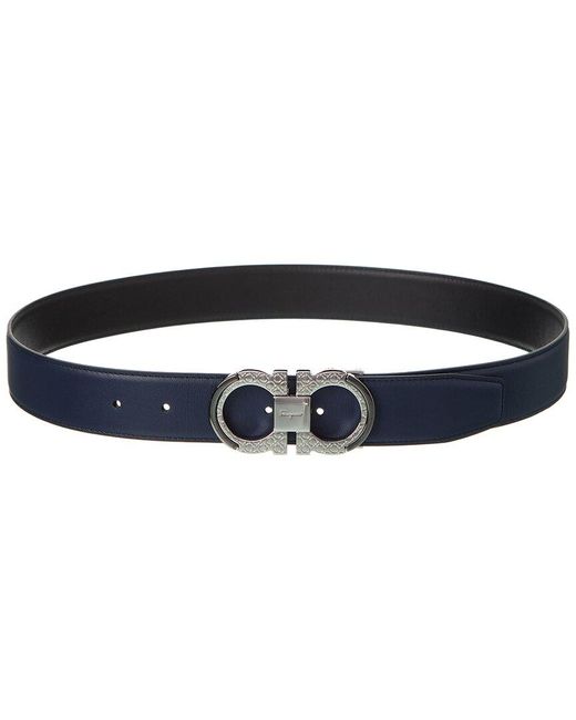 Ferragamo Blue Gancini Reversible & Adjustable Leather Belt for men