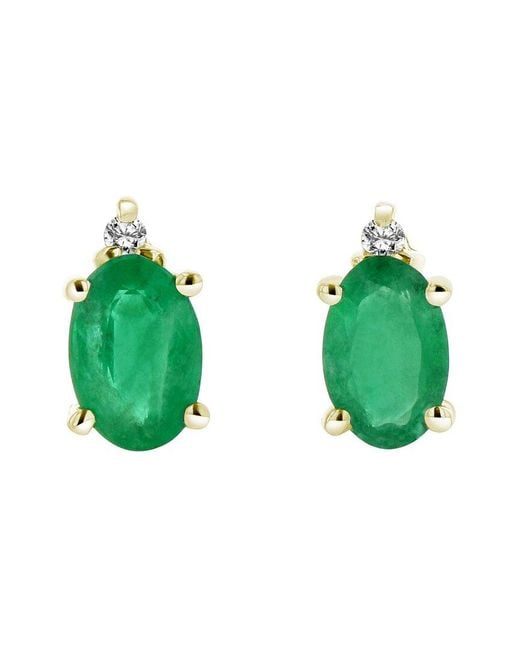 LEVARON FINE JEWELRY Green Levaron 14K 0.77 Ct. Tw. Diamond & Emerald Stud Earrings