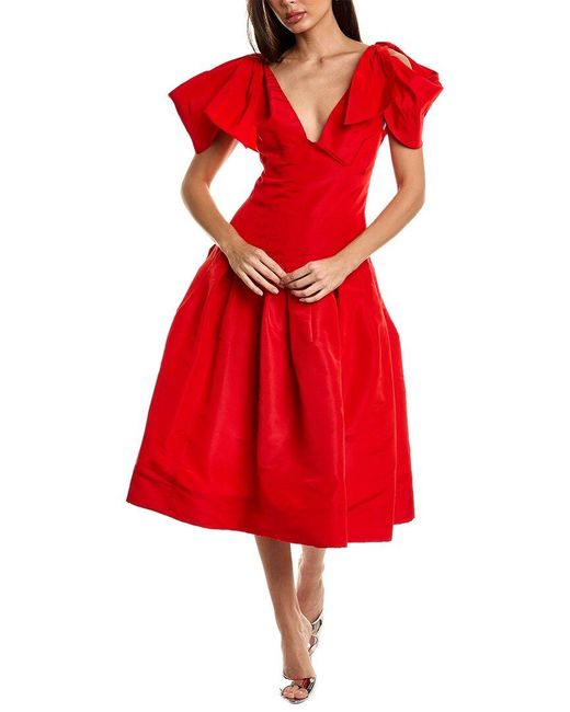 Oscar de la Renta Red Shoulder Drape Silk A-line Dress