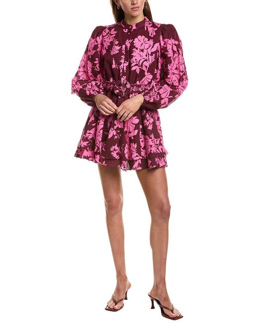 Hemant & Nandita Red Belted Linen-Blend Mini Dress