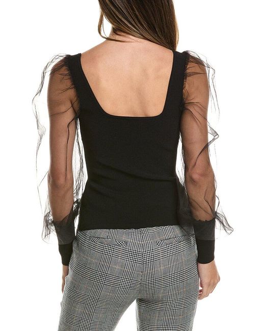 Autumn Cashmere Black Sheer Sleeve Top