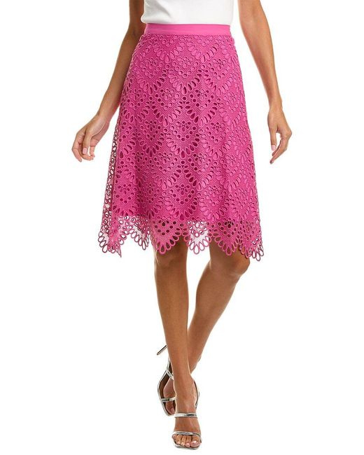 Donna Karan Pink Tile Lace Midi Skirt